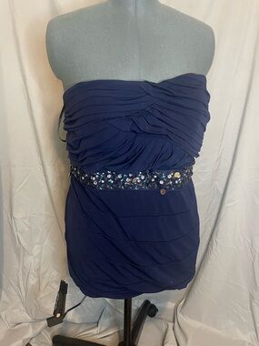 Strapless Navy Beaded Waist Women’s cocktail Dress